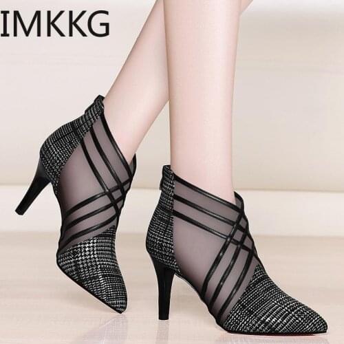 2019 designer shoes women luxury mesh ankle boots for woman thin high heels boots sandal ladies sandalias A00336