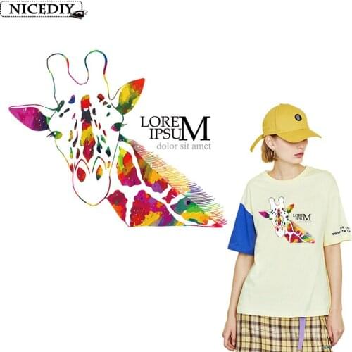 Nicediy Colorful Giraffe Iron On Transfers On Clothing Animal Patches Heat Transfer Vinyl Sticker Applique On Clothes Badge DIY
