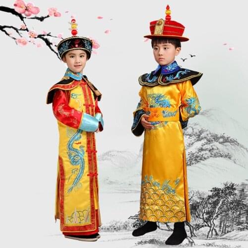 Childrens emperor queen costume Long Pao Qing Dynasty Prince Little Queen costumes boys and girls