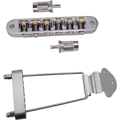 Electric Guitar Hardtail Bridge Plated Roller Saddle Bridge Tailpiece Sliver