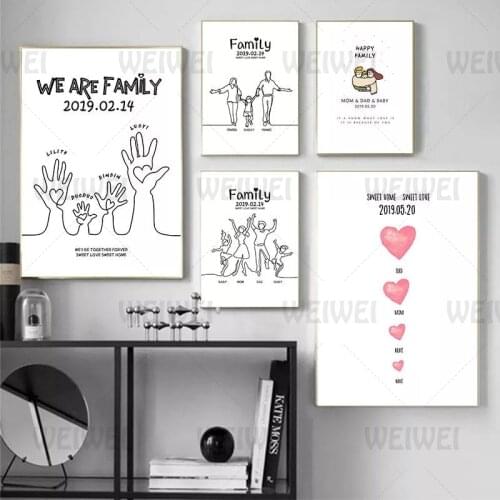 Canvas Painting Sweet Family Customized Date Name Gift Diy Anniversary Posters Cartoon Cute Print Home Decor for Living Room