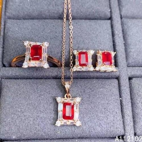KJJEAXCMY fine Jewelry 925 sterling silver inlaid natural ruby girl noble pendant ring earring set support test hot selling
