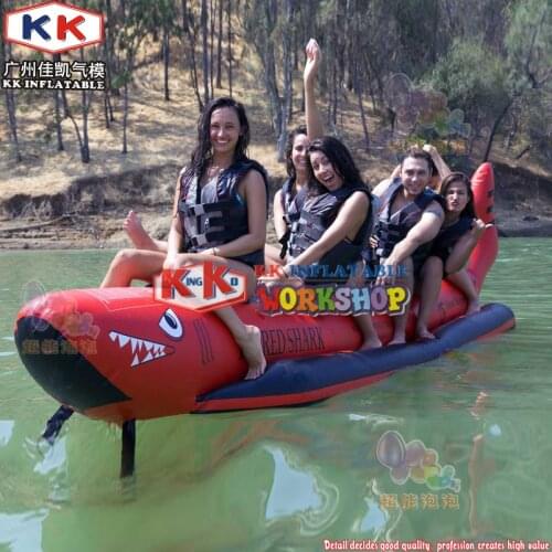 Hot Selling Red Shark Inflatable Banana Boat For Promotion / Inflatable Double Tubes Flying Fish Boat