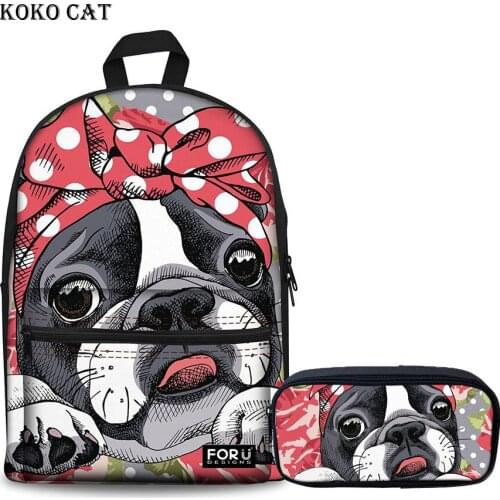 Children School Bags Set Teenagers Girls Boys Backpack Kids Boston Terrier Pattern Preppy Book Bag Mochila Infantil Escolares