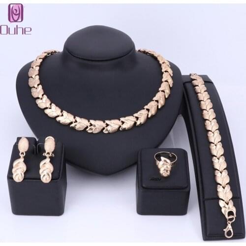 African Beads Jewelry Set Circle Link Chain Gold Color for Women Classic Banquet Bracelet Necklace Sets Dubai