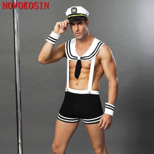 2020 Night Club Sailor Bodysuit Bracelet Hat Set Sery Lingerie Black With White Men Navy Role-Playing Uniform Cosplay Costume