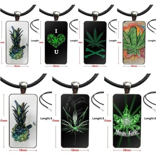 Weed Cool Glass Pendant Necklace Handmade Half Pendant Rectangle Necklace For Women Girls Ladies Statement Best Gift