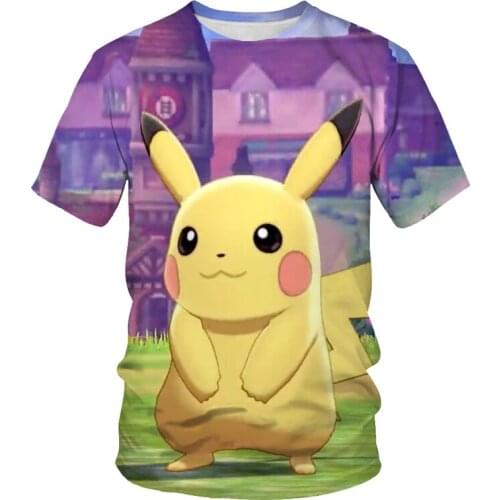 Summer trend new mens short-sleeved T-shirt 3D printing Pokémon pattern Harajuku O-neck fashion mens and womens same T-shirt