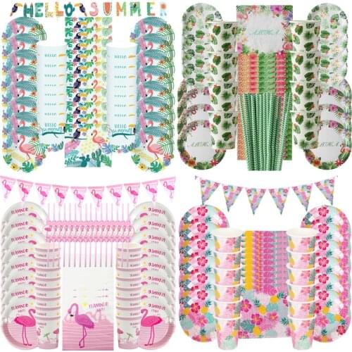 44/69pcs Palm Leaves Disposable Tableware Set Birthday Party Supplies Tropical Hawaii Party Table Decoration Wedding Party Decor