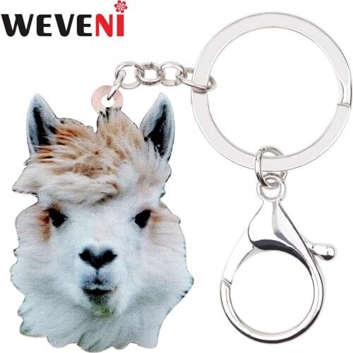 WEVENI Acrylic Sweet Alpaca Key Chain Keychains Holder African Animal Jewelry For Women Girls Kid Gift Car Wallet Pendant Charms