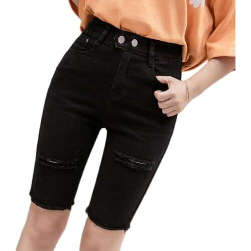 Fashion jeans 2021 summer new straight five-point pants high-waisted raw-edge tight-fitting five-point pants womens jeans