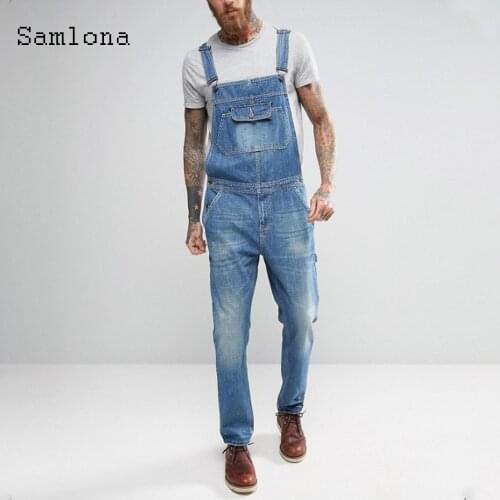 Samlona Mens Jeans Casual Denim Overalls Pantalons Fashion 2020 European and American style Strappy Trousers Mens Garmenting