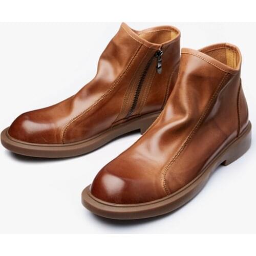 Yomior 2021 New Autumn Winter Vintage Casual Men Shoes Round Toe Designer British Cow Leather Ankle Boots Zipper Chelsea Boots