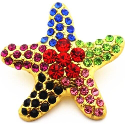 New Arrived 3pcs Metal Gold Multicolor Starfish Crystal Snap Button Charms Fit 18mm Snap Button Bracelet&Bangles DIY Jewelry