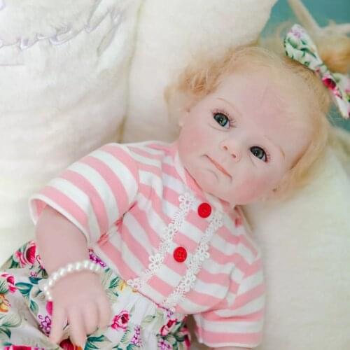 NPK 52CM newborn sweet face bebe reborn baby realistic soft cuddly baby hand rooted blond hair high quality collectible doll