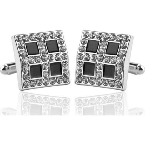 One pair 1.9cm fashion square black enamle crystal rhinestone metal casual mens shirt cufflinks xyc241