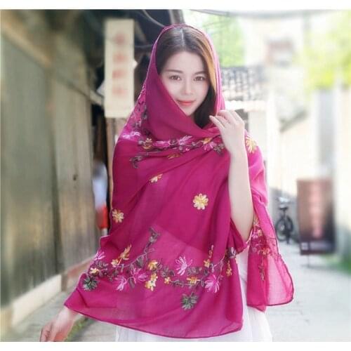 Embroider Floral Plain Viscose Shawl Scarf From Indian Bandana Cotton Linen Scarves and Wraps Soft Foulard Muslim Hijab Cap
