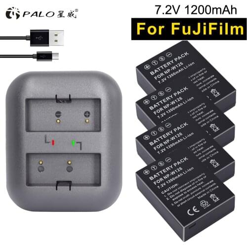PALO digital batteries 4pcs NP-W126 +charger camera battery For FUJL X-E3/2/1 Pro1/2 X-E2S/100F/M1/A1/2/10 X-T1/20 HS50/35/30EXR