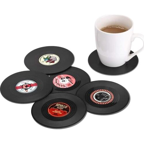 6 Pcs Retro Vinyl Record Table Mats Drink Coaster Table Placemats Creative Coffee Mug Cup Coasters Heat-resistant Nonslip Pads