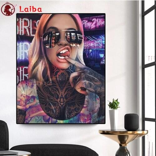 Full square round diamond painting Modern art, fashion woman wearing glasses diamond embroidery 5D rhinestone mosaic diamond