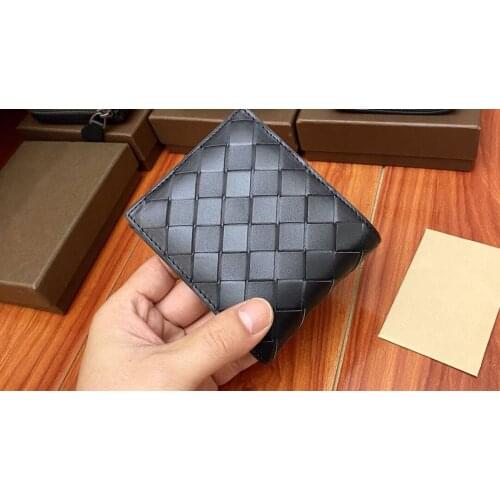 Luxury Brand 100% Genuine Leather Wallet Mens Short Wallet Fashionable Simple Business Woven Large Plaid Credit Card 2021 New