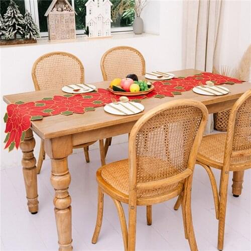 Christmas Table Runner Decorations For Home Christmas Decoration Flower Mat Table Runner Red Green party Table Decoration