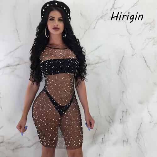 Sexy Lingerie For Women Women Sequins Crystal Mesh Dress Bikini Cover Up Swimwear Swimsuit Bathing Suit Bra G-String Cover Up