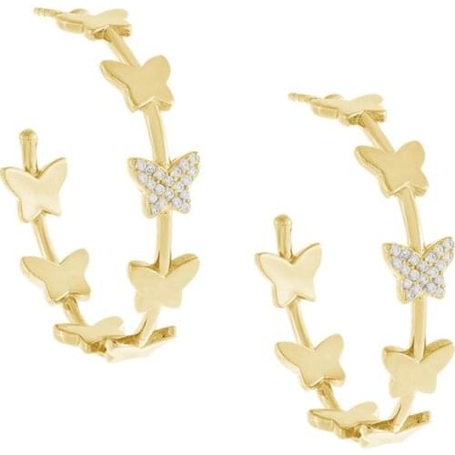 Huitan Aesthetic Butterfly Hoop Earrings for Women with Shiny CZ Romantic Bridal Wedding Earrings Dance Party Statement Jewelry