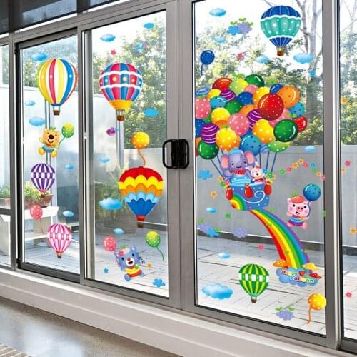 [SHIJUEHEZI] Hot Air Balloons Wall Stickers DIY Animal Pegatinas Mural Decals for Kids Rooms Baby Bedroom Home Decoration