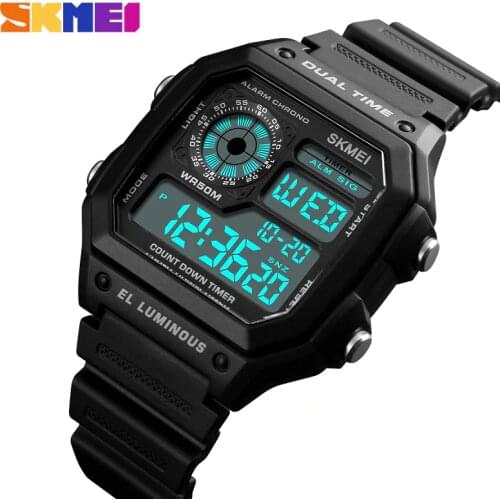 SKMEI Fashion Outdoor Sport Watch Men PU Strap Multifunction Waterproof Watches Alarm Male Digital Watch reloj hombre 1299