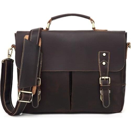 European and American Style Mens Crazy Horse Leather Handbag Vintage Cowhide High Quality Shoulder Bag Designer Brand Handbag