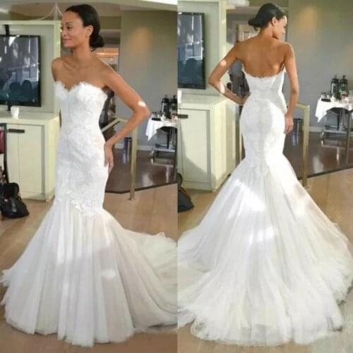 ANGELSBRIDEP Sweetheart Tulle Mermaid Wedding Dress 2021 Vestido De Noiva Fashion Applique Court Train Vintage Bridal Gowns