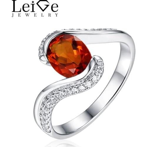 Leige Jewelry Natural Citrine Ring 925 Silver Oval Cut Bezel Setting Anniversary Rings for Women Fine Jewelry Christmas Gift