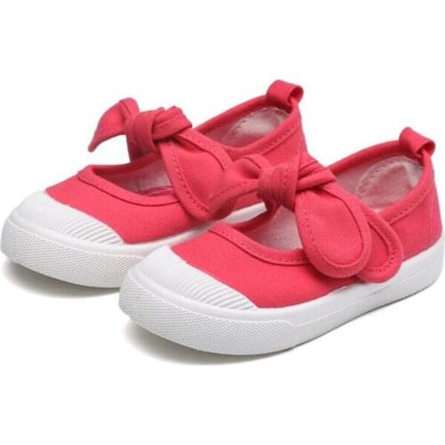 2020 Spring Autumn Children Canvas Casual Shoes Kids Lovely Bow Flat Heels Shoes Girls Princess Solid Color Sneakers
