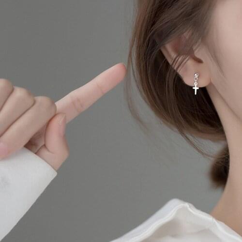 Drop Earrings Cross Bear For Women Korean Fashion Asymmetrical Simple Vintage Geometric New Trendy Student Girl Jewelry BOYULIGE