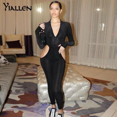Yiallen New Hollow Out Long Sleeve Turtleneck Zipper Jumpsuit Women Autumn New Fashion Casual Streetwear Tracksuit Female
