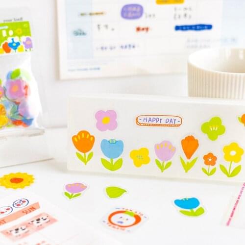 Yoofun 30pcs/pack Cute Summer Flower Stickers Waterproof PET Kawaii Cartoon Beverage Decal Label For Girl DIY Laptop Stationery