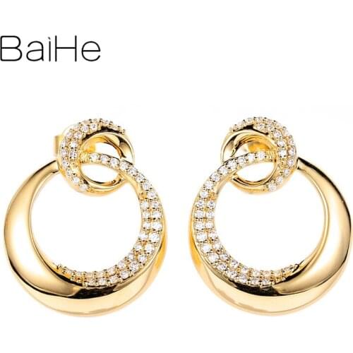 BAIHE Solid 14K Yellow Gold 0.40ct H/SI Natural Diamonds Wedding Trendy Fine Jewelry Beautiful diamond Stud Earrings for Women