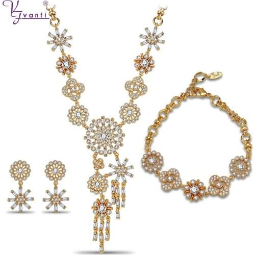 New Fashion Imitation Gemstone Flower Shiny Cubic Zirconia African Bridal Jewelry Sets Party Women Jewelry Sets
