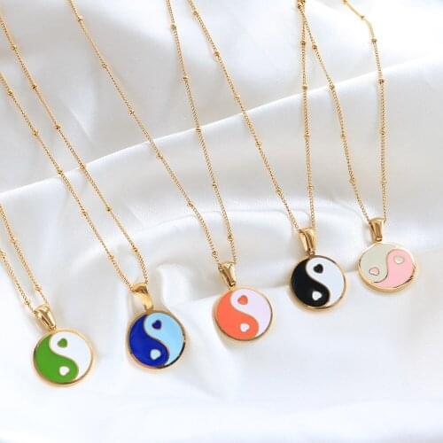 Women Necklace Goth Round Brand Bagua Epoxy Powder Yin Yang Colorful Enamel Pendant Titanium Steel Men Necklace Jewelry Gift