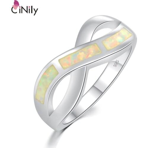 CiNily Fashion Jewelry Silver Plated Ring White Opal Stone Bohemia Geometric Ring for Woman Wedding Prom Gift Size 6-10