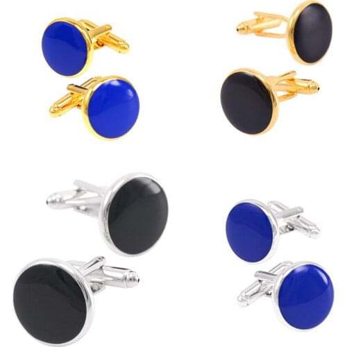 10pairs/lot Classic Blue/Black Enamel Cufflinks Gold/Silver Round Cuff Links Business Style Mens Jewelry Accessory