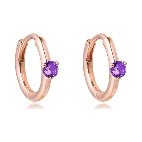 100% Real 925 Sterling Silver Purple Solitaire Huggie Hoop Earrings for Women Ear rings Fashion Jewelry Pendientes 2021 New