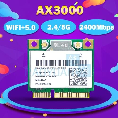 2974Mbps Wifi 6 AX3000 Wireless Half Mini PCI-E Network Wlan Wifi Card Bluetooth 5.0 802.11ax/ac 2.4Ghz/5Ghz Adapter MU-MIMO