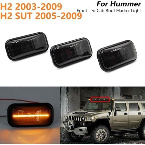 3Pcs Smoked LED Front Amber Cab Roof Marker Light for Hummer H2 2003-2009 / SUT 2005-2009