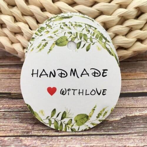 4cm/ Kraft Paper Printed Thank YouHandmade Label Round Paper Handmade Hang Tag For Gift Package Garment Tags/100Pcs
