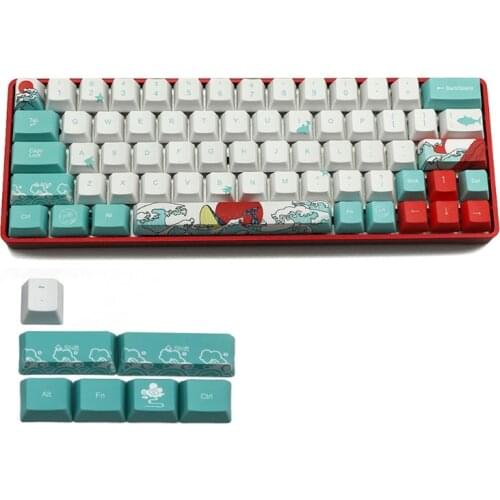71 Keys Sea Coral Ukiyo-e Keycap Dye Sublimation OEM Profile Mechanical Keyboard Keycap For GH60 XD64 DZ60 GK61 GK64 English