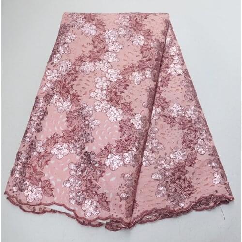 Free shipping 5yards high quality laser cut African french net lace fabric hot sale embroidered organza tulle mesh sequins laces