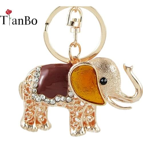 Gold color Crystal Elephant Shaped Pendant Key Chains For Women Men Animal Charms Keyrings Car Keychain Key Chain jewelry