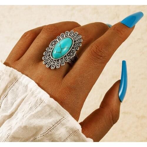 Docona Vintage Green Oval Stone Finger Knuckle Rings for Women Bohemia Geometry Flower Female Banquet Jewelry Anillos 18563